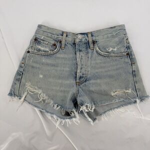 AGOLDE Sz 24 Parker Vintage Cutoff Denim Shorts Distressed Light Blue Wash‎